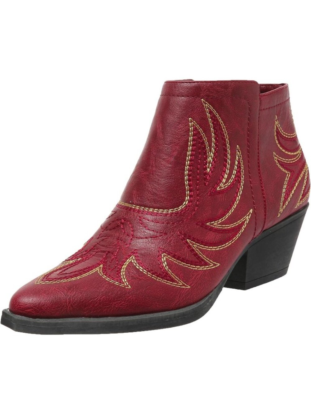 Women's Red Polyurethane Cowgirl Western Pointed Toe Embroidered Chunky Heels
